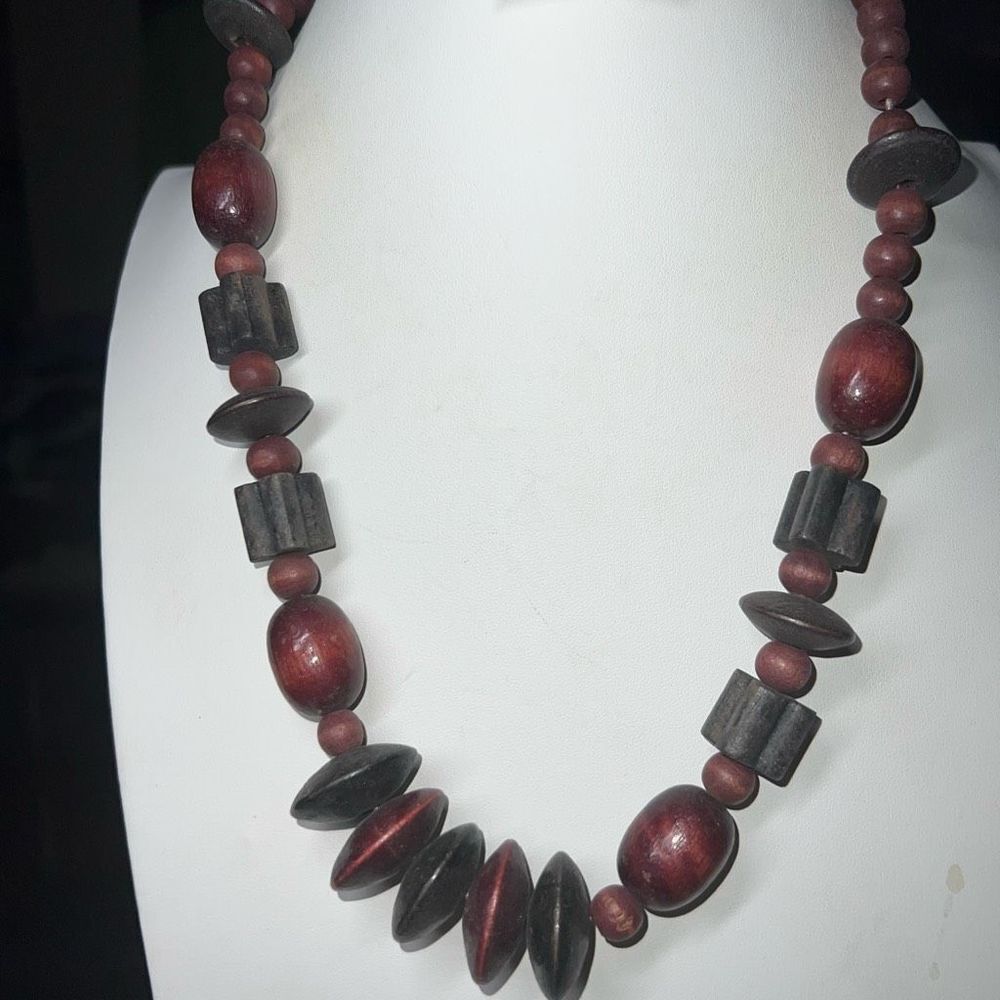 Vintage Multi Sized Wood Bead Necklace
